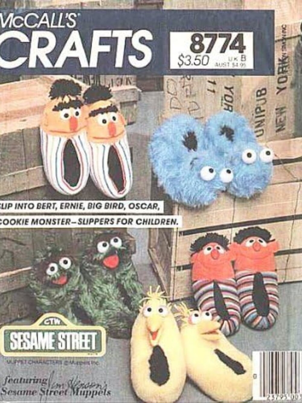 Vintage McCalls 8774 Craft Patterns Sesame Street Children S M L Slippers